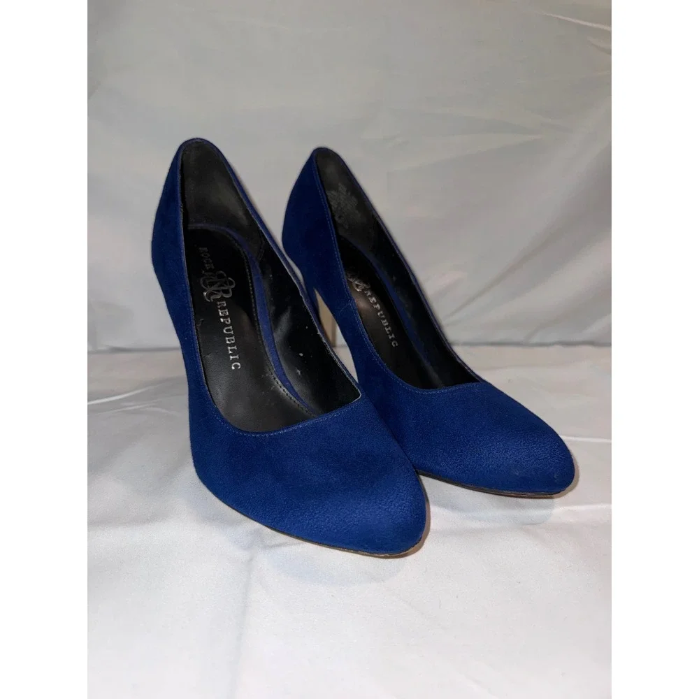 Rock & Republic Womens Royal Blue Faux Suede Almond Toe Stiletto Pumps Heels